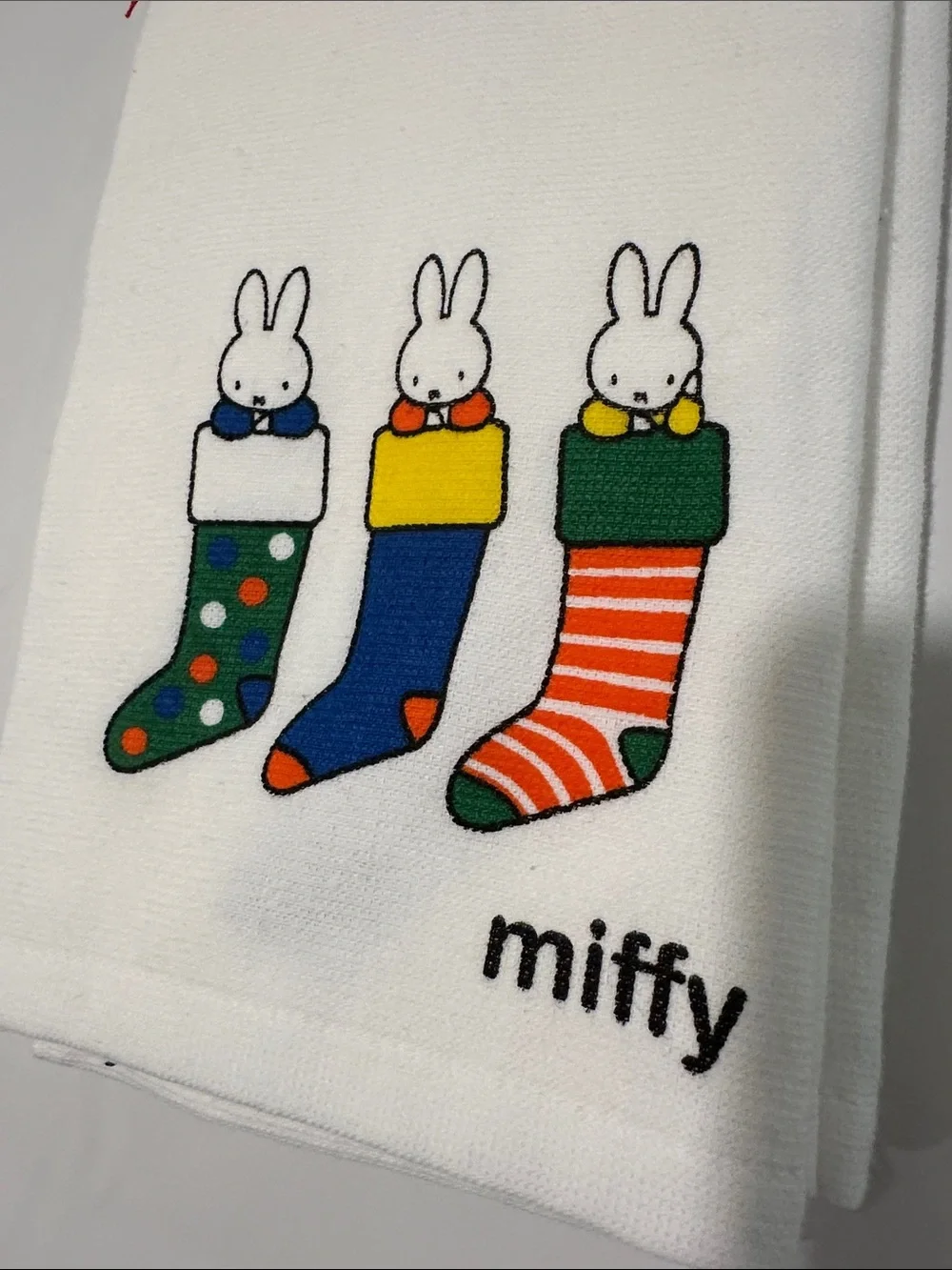 RARE Set of 2 Miffy Kitchen Towels by Magenta Christmas Stocking Bunny